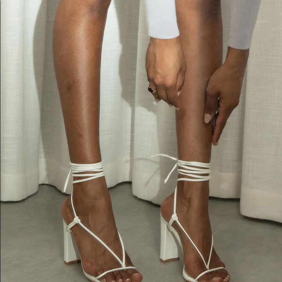 White Block Ankle Wrap Up Heel - Picture 8 of 8